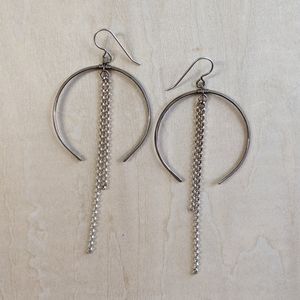 Vintage Sterling Silver Chain + Crescent Moon Dangle Earrings